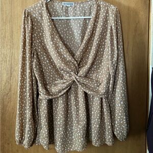Pleione Tan Blouse with White Dots